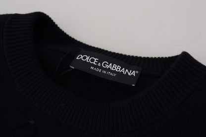 D&G Black Wool Logo Pattern Crewneck Pullover Sweater