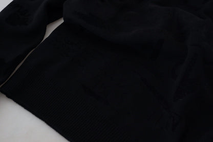 D&G Black Wool Logo Pattern Crewneck Pullover Sweater