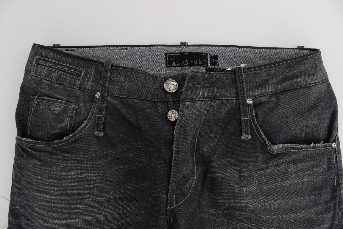 Grey Cotton Regular Low Fit Jeans