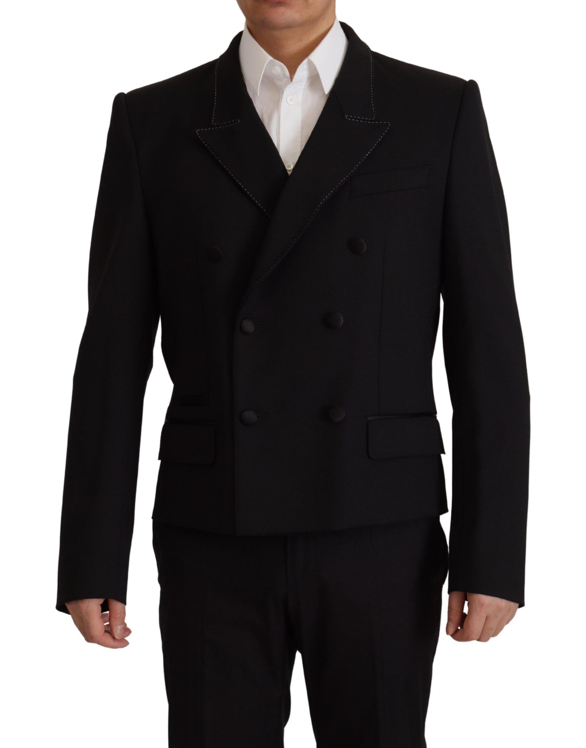 Dolce & Gabbana Men's Double Breasted Virgin Wool Polyester & Cupro Blazer - Black