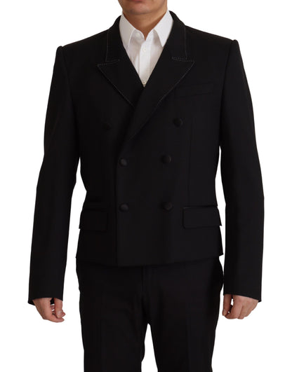 Dolce & Gabbana Men's Double Breasted Virgin Wool Polyester & Cupro Blazer - Black