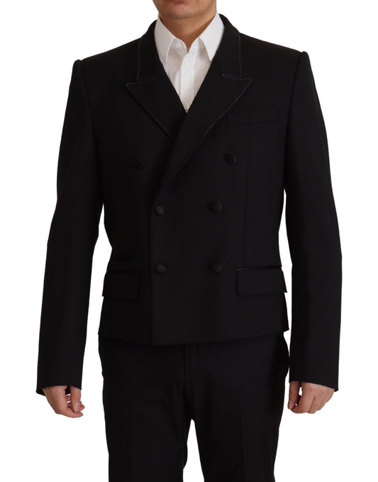 Dolce & Gabbana Men's Double Breasted Virgin Wool Polyester & Cupro Blazer - Black