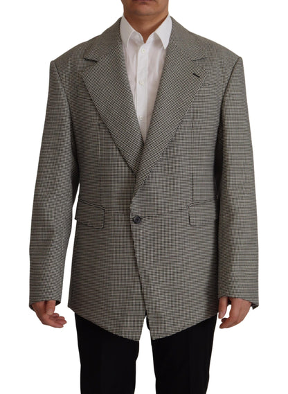 Dolce & Gabbana Men's Single Breasted Virgin Wool & Silk Blazer - Gray Checkered