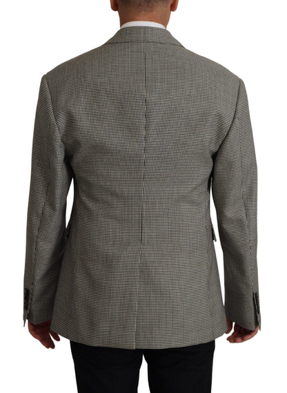 Dolce & Gabbana Men's Single Breasted Virgin Wool & Silk Blazer - Gray Checkered