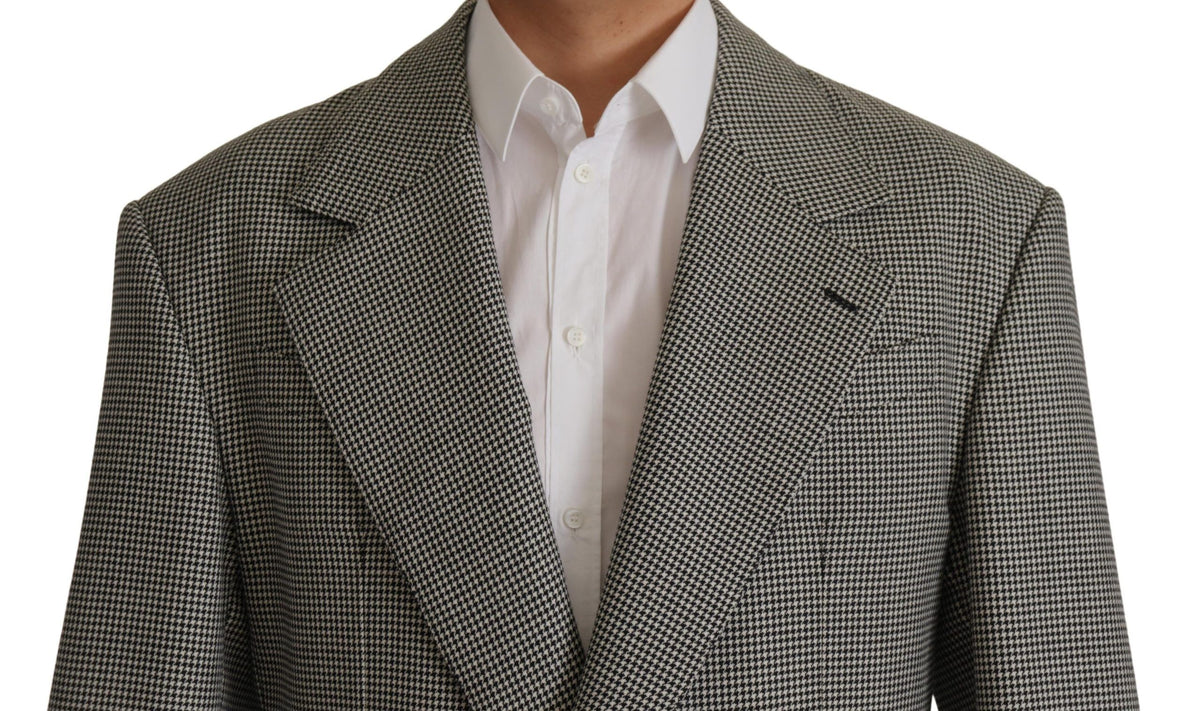 Dolce & Gabbana Men's Single Breasted Virgin Wool & Silk Blazer - Gray Checkered