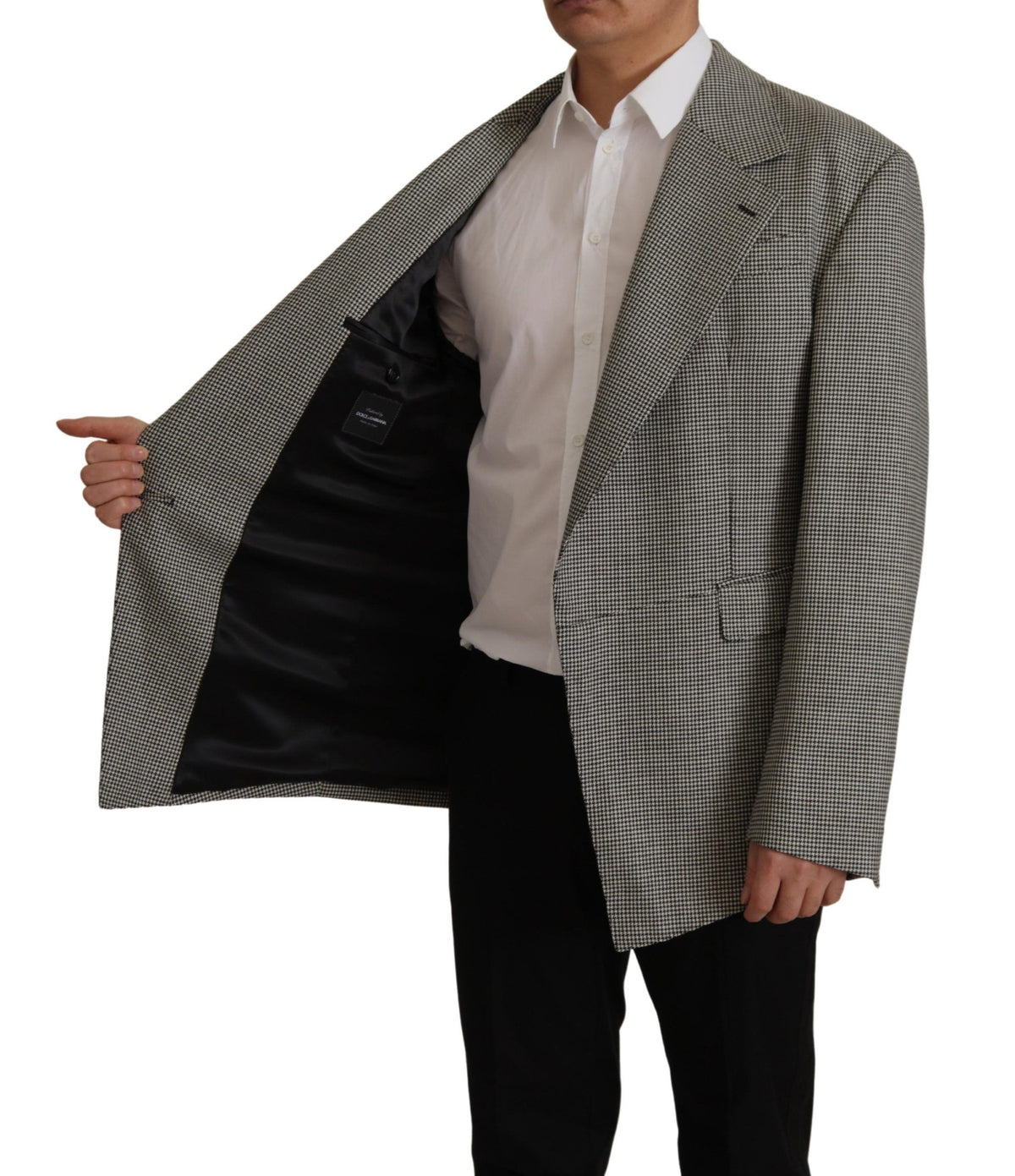 Dolce & Gabbana Men's Single Breasted Virgin Wool & Silk Blazer - Gray Checkered