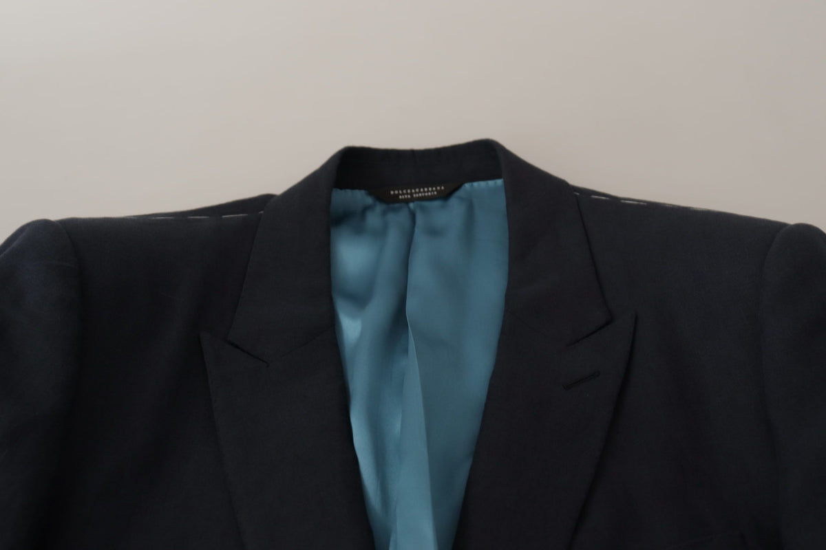 Dolce & Gabbana Alta Sartoria Men's Single Breasted Linen Silk & Cupro Blazer - Dark Blue