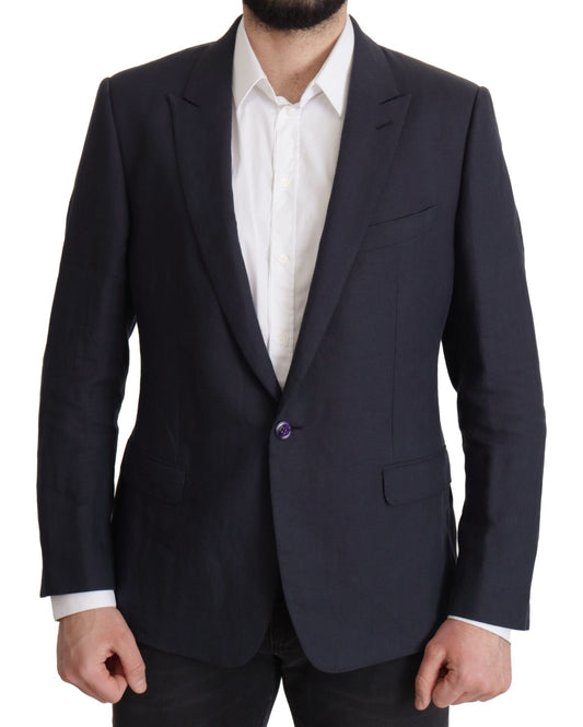 Dolce & Gabbana Alta Sartoria Men's Single Breasted Linen Silk & Cupro Blazer - Dark Blue