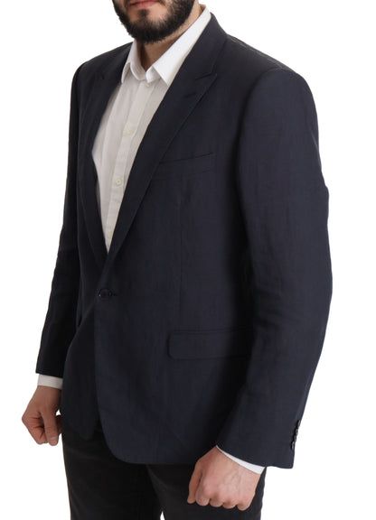 Dolce & Gabbana Alta Sartoria Men's Single Breasted Linen Silk & Cupro Blazer - Dark Blue