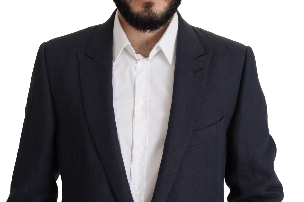 Dolce & Gabbana Alta Sartoria Men's Single Breasted Linen Silk & Cupro Blazer - Dark Blue