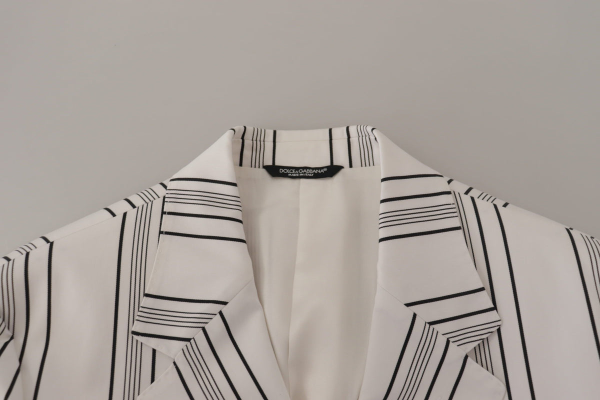 Dolce & Gabbana Men's Single Breasted Stretch Cotton Nylon & Silk Blazer - White Patterned Striped