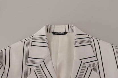 Dolce & Gabbana Men's Single Breasted Stretch Cotton Nylon & Silk Blazer - White Patterned Striped