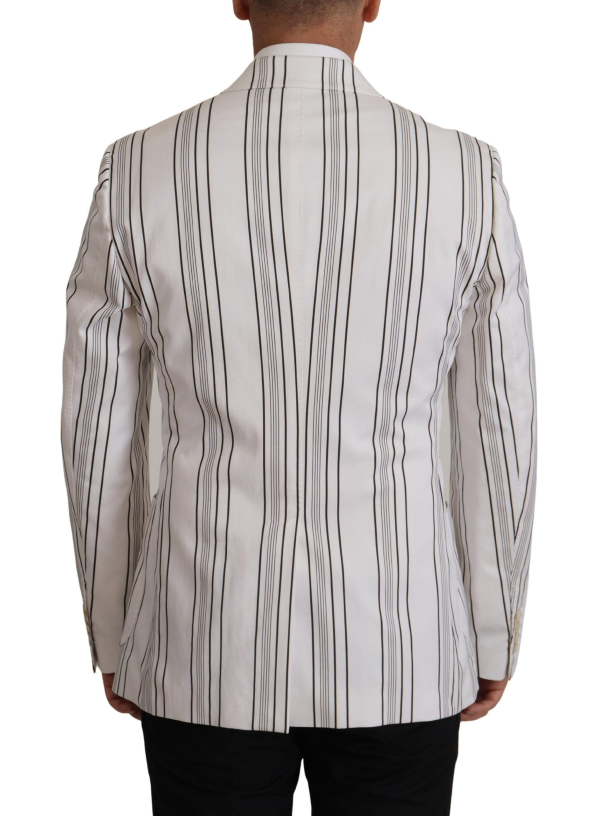 Dolce & Gabbana Men's Single Breasted Stretch Cotton Nylon & Silk Blazer - White Patterned Striped