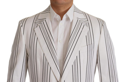 Dolce & Gabbana Men's Single Breasted Stretch Cotton Nylon & Silk Blazer - White Patterned Striped