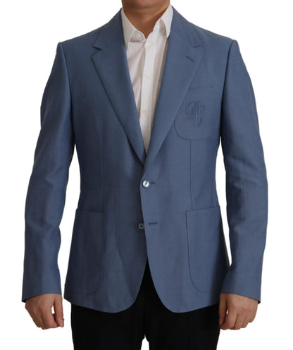 Dolce & Gabbana Men's Blue Single Breasted Logo Blazer Jacket