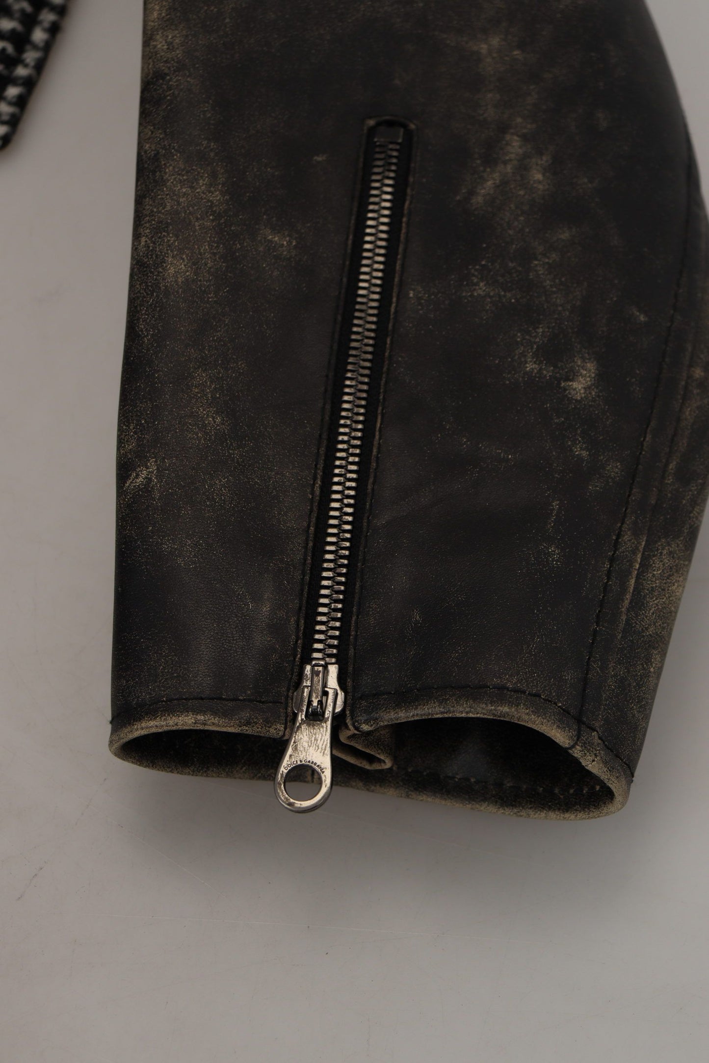 Black Houndstooth Polyester Bomber Jacket