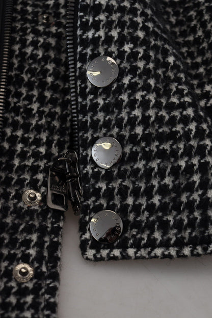 Black Houndstooth Polyester Bomber Jacket