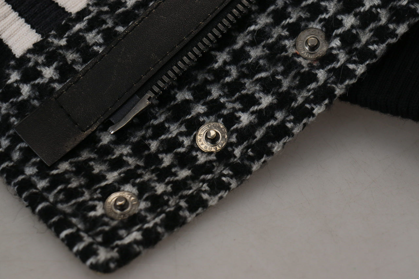 Black Houndstooth Polyester Bomber Jacket