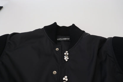 Black Nylon Crystals Coat Buttons Jacket