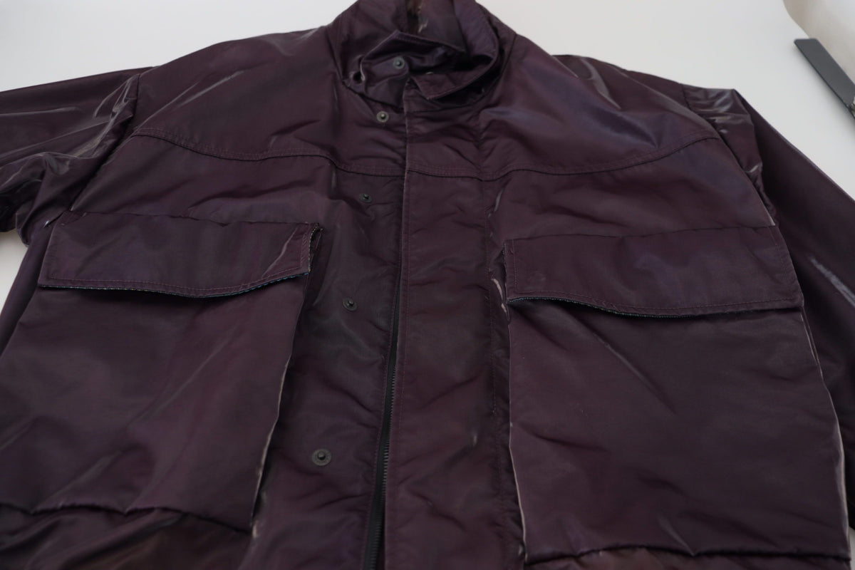Dolce & Gabbana Men's Lightweight Biker Acetate Nylon Polyester & Silk Jacket - Purple Signature