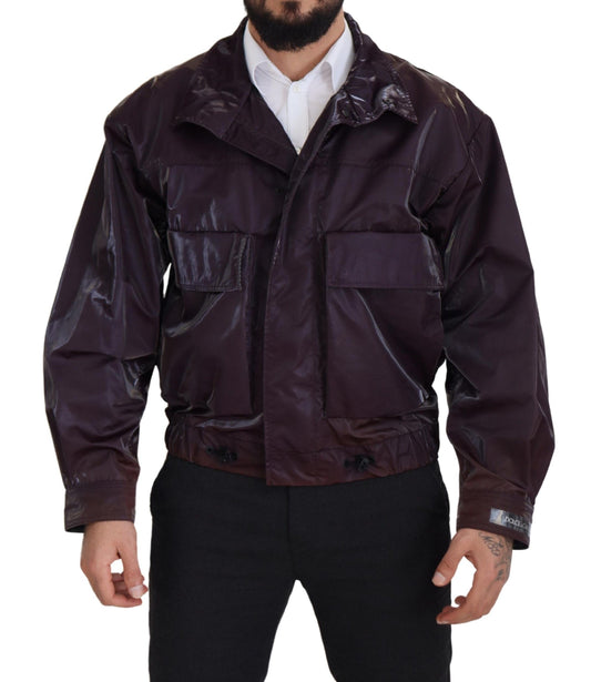 Dolce & Gabbana Men's Lightweight Biker Acetate Nylon Polyester & Silk Jacket - Purple Signature