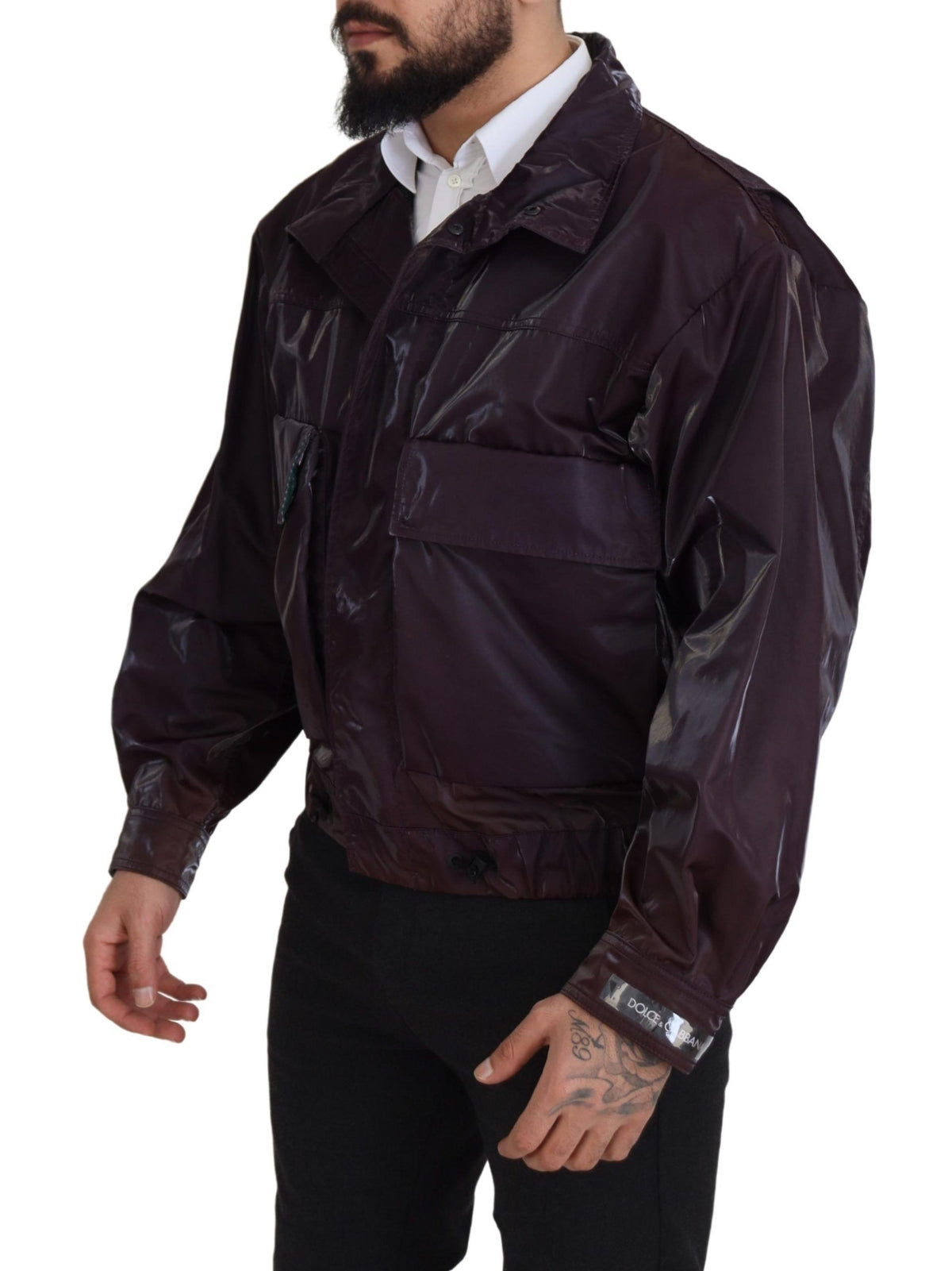Dolce & Gabbana Men's Lightweight Biker Acetate Nylon Polyester & Silk Jacket - Purple Signature