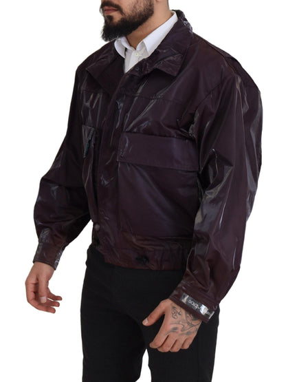 Dolce & Gabbana Men's Lightweight Biker Acetate Nylon Polyester & Silk Jacket - Purple Signature