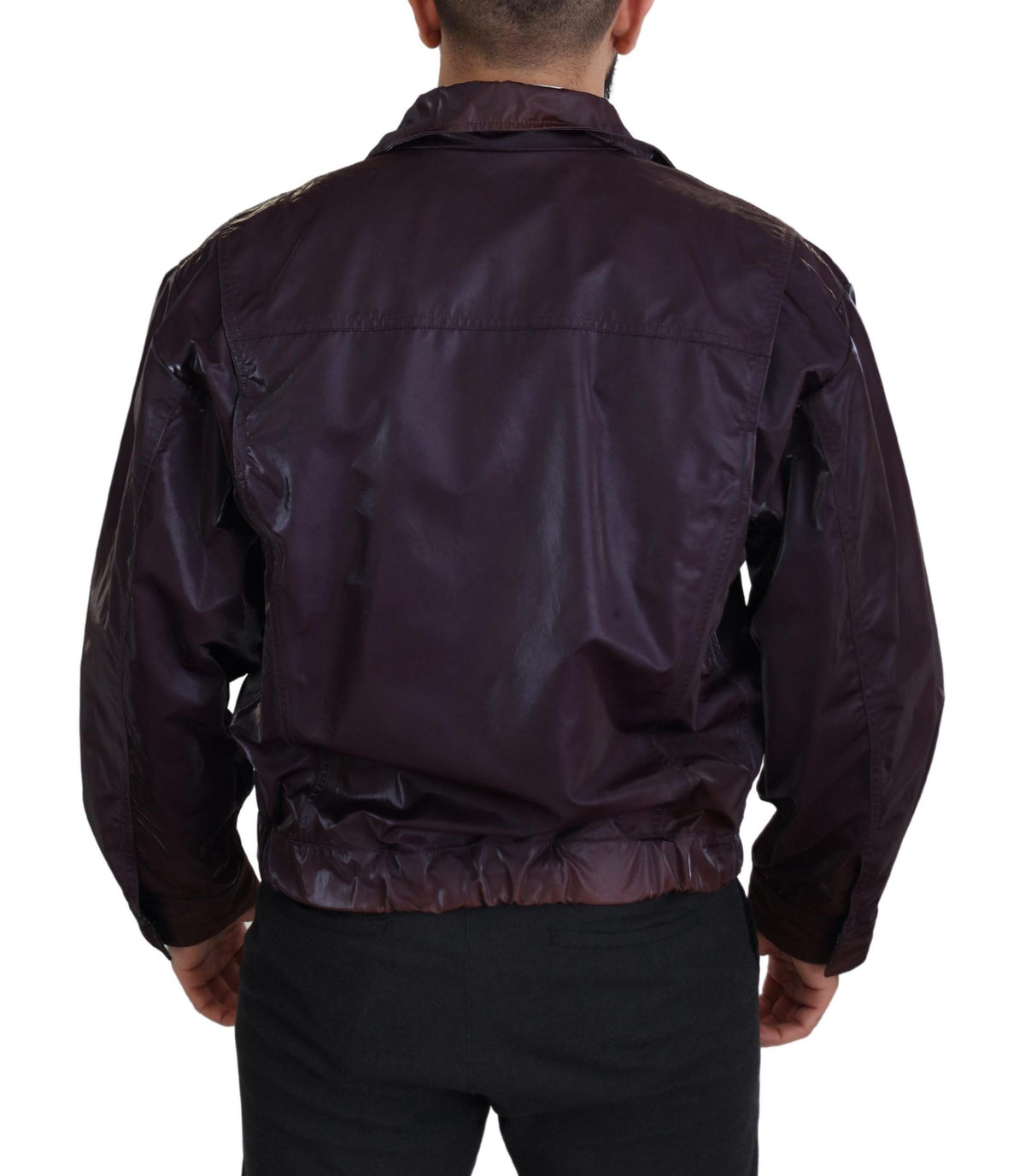 Dolce & Gabbana Men's Lightweight Biker Acetate Nylon Polyester & Silk Jacket - Purple Signature