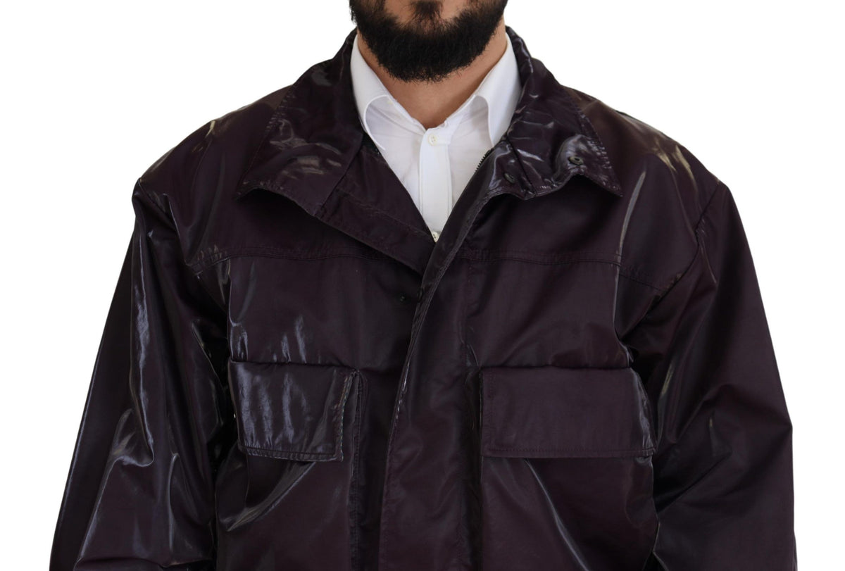 Dolce & Gabbana Men's Lightweight Biker Acetate Nylon Polyester & Silk Jacket - Purple Signature