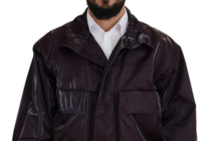 Dolce & Gabbana Men's Lightweight Biker Acetate Nylon Polyester & Silk Jacket - Purple Signature