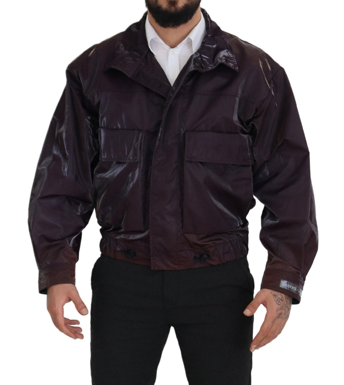 Dolce & Gabbana Men's Lightweight Biker Acetate Nylon Polyester & Silk Jacket - Purple Signature