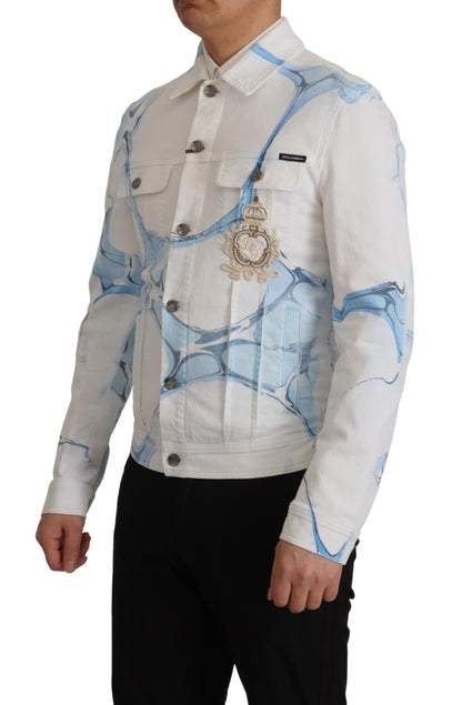 Dolce & Gabbana Men's Multicolor Logo Embroidered Denim Jacket