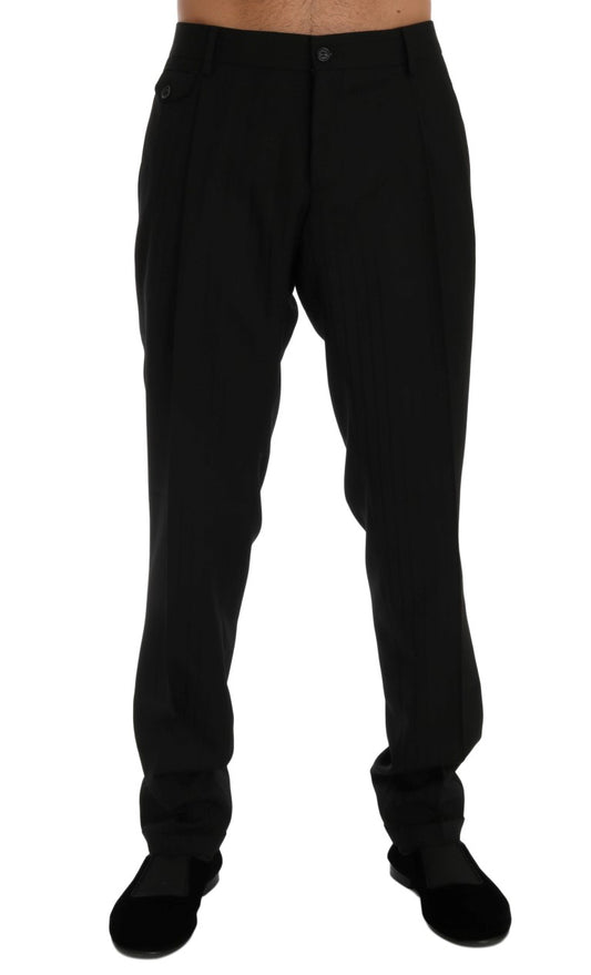 Dolce & Gabbana Black Striped Wool Stretch Dress Pants
