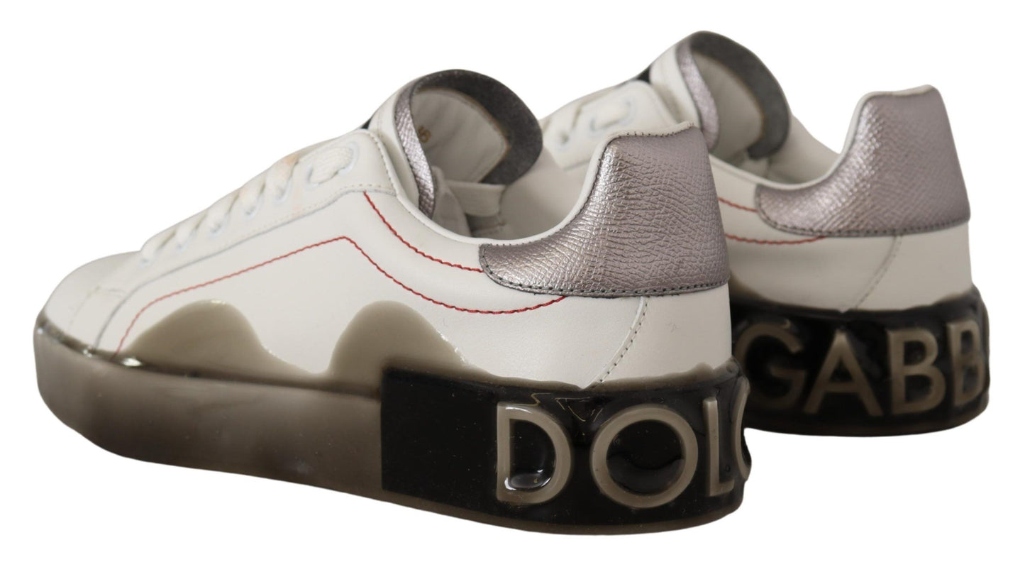 Dolce & Gabbana White Leather Womens Logo Portofino Sneakers