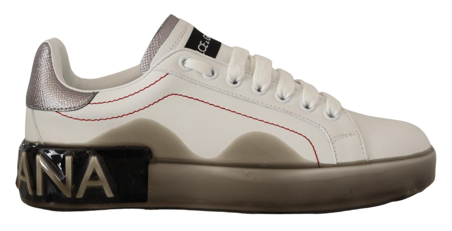 Dolce & Gabbana White Leather Womens Logo Portofino Sneakers