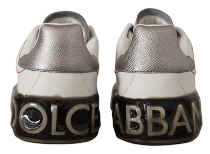Dolce & Gabbana White Leather Womens Logo Portofino Sneakers
