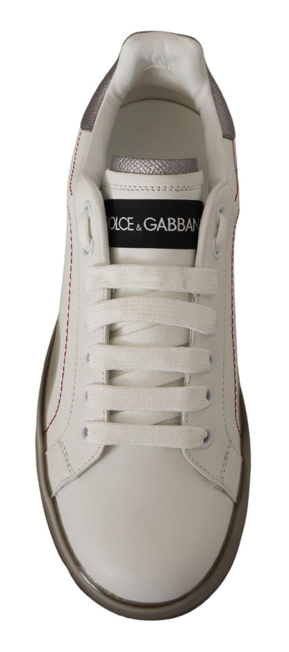 Dolce & Gabbana White Leather Womens Logo Portofino Sneakers