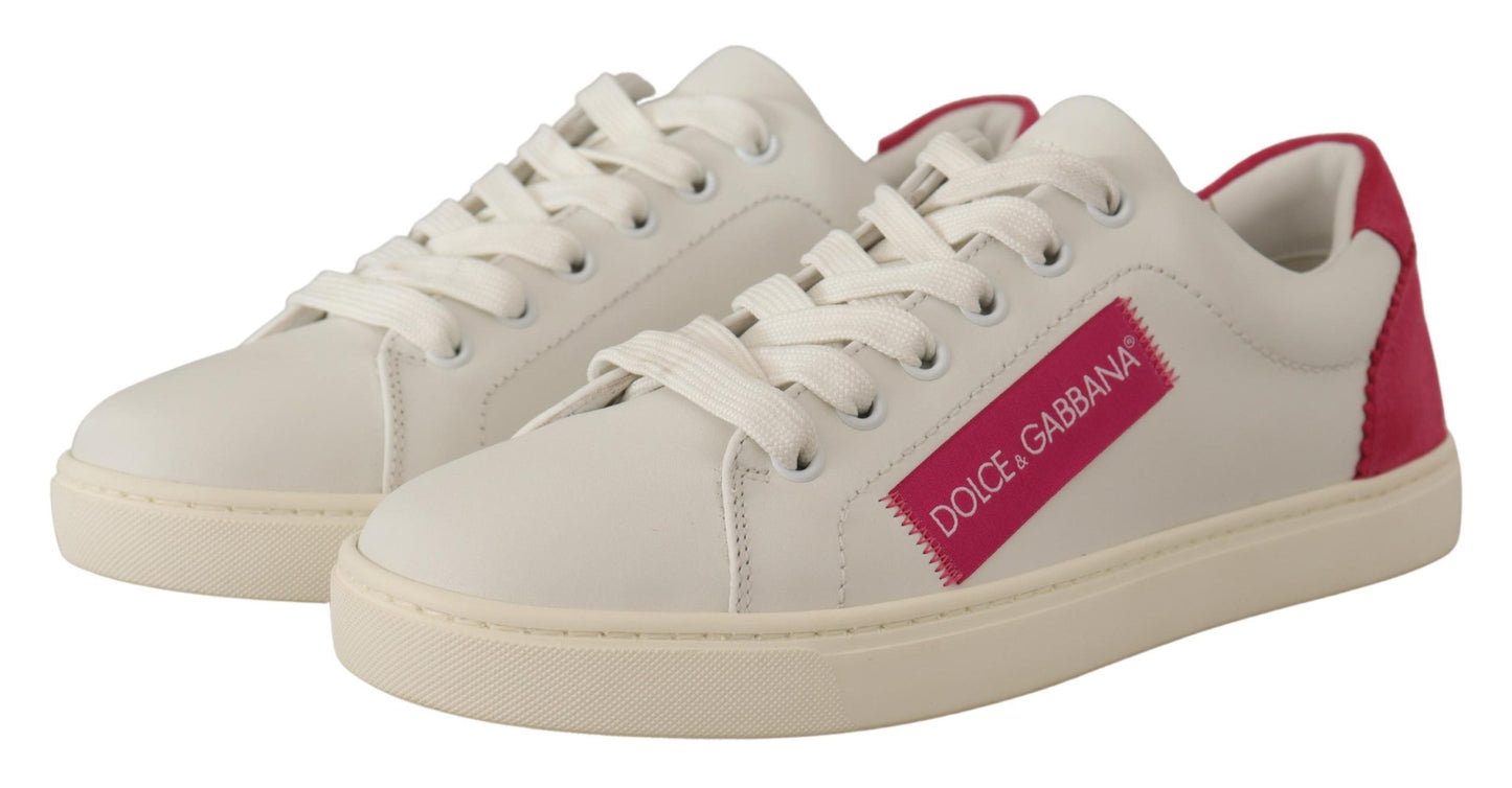 Dolce & Gabbana White Pink Leather Low Top Sneakers