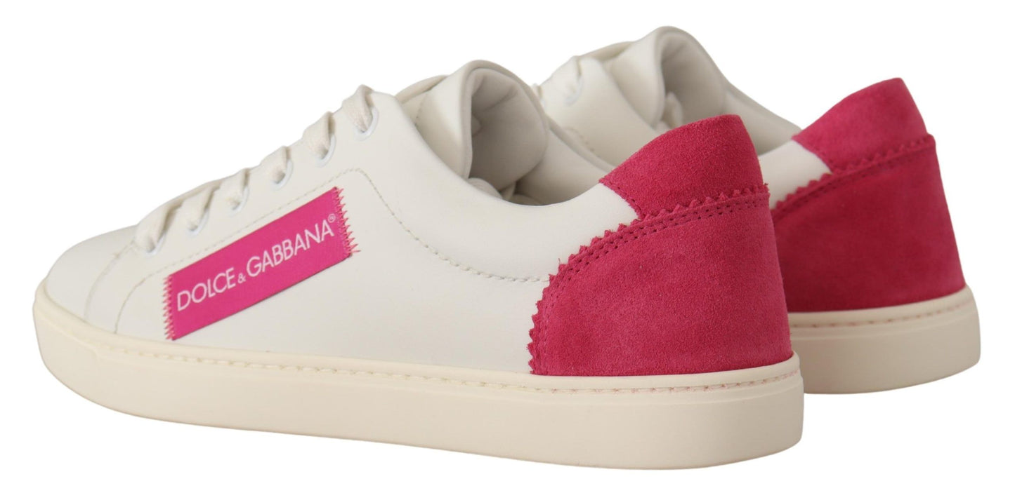 Dolce & Gabbana White Pink Leather Low Top Sneakers