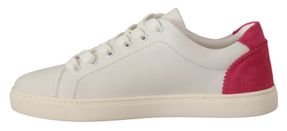 Dolce & Gabbana White Pink Leather Low Top Sneakers