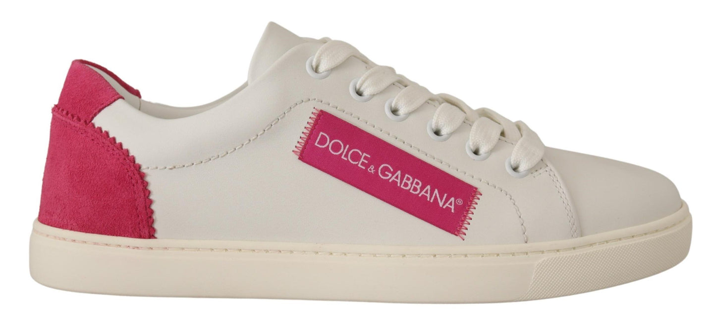 Dolce & Gabbana White Pink Leather Low Top Sneakers