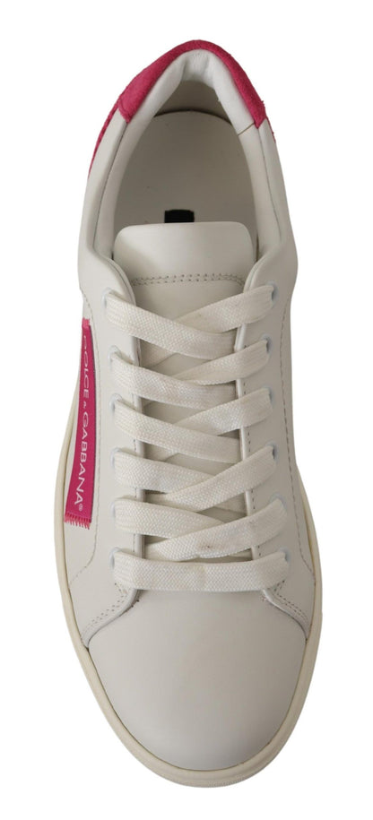 Dolce & Gabbana White Pink Leather Low Top Sneakers