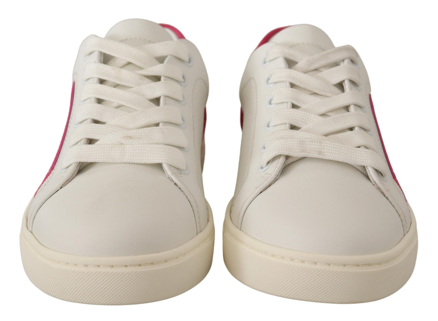 Dolce & Gabbana White Pink Leather Low Top Sneakers