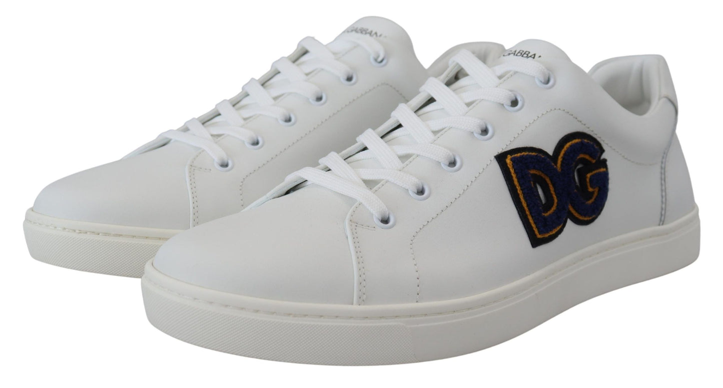 Dolce & Gabbana White Leather DG Logo Casual Sneakers