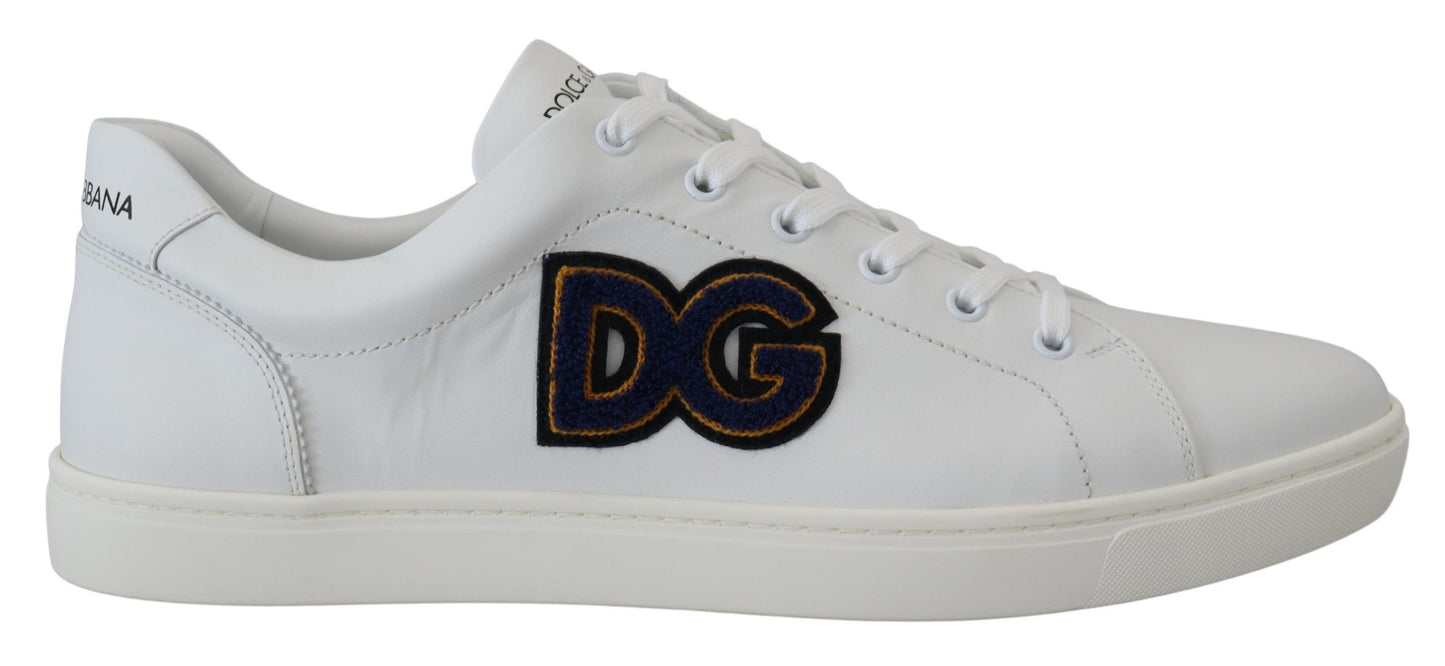 Dolce & Gabbana White Leather DG Logo Casual Sneakers