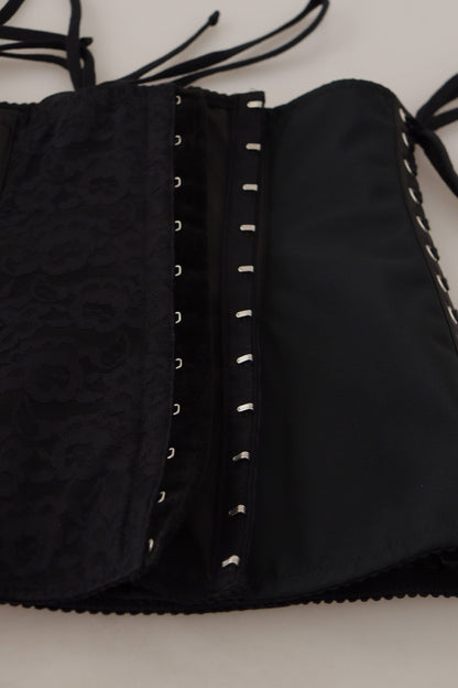 Dolce & Gabbana Black Corset Belt Stretch Waist Strap Top