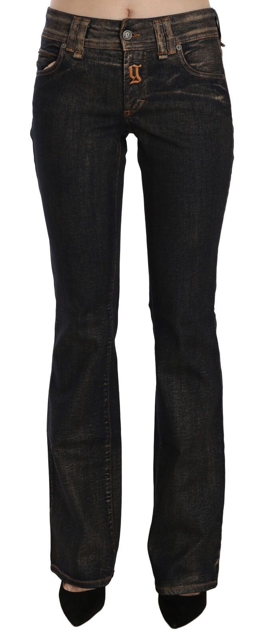 John Galliano Ladies' Black Washed Mid Waist Flared Denim Pants Cotton