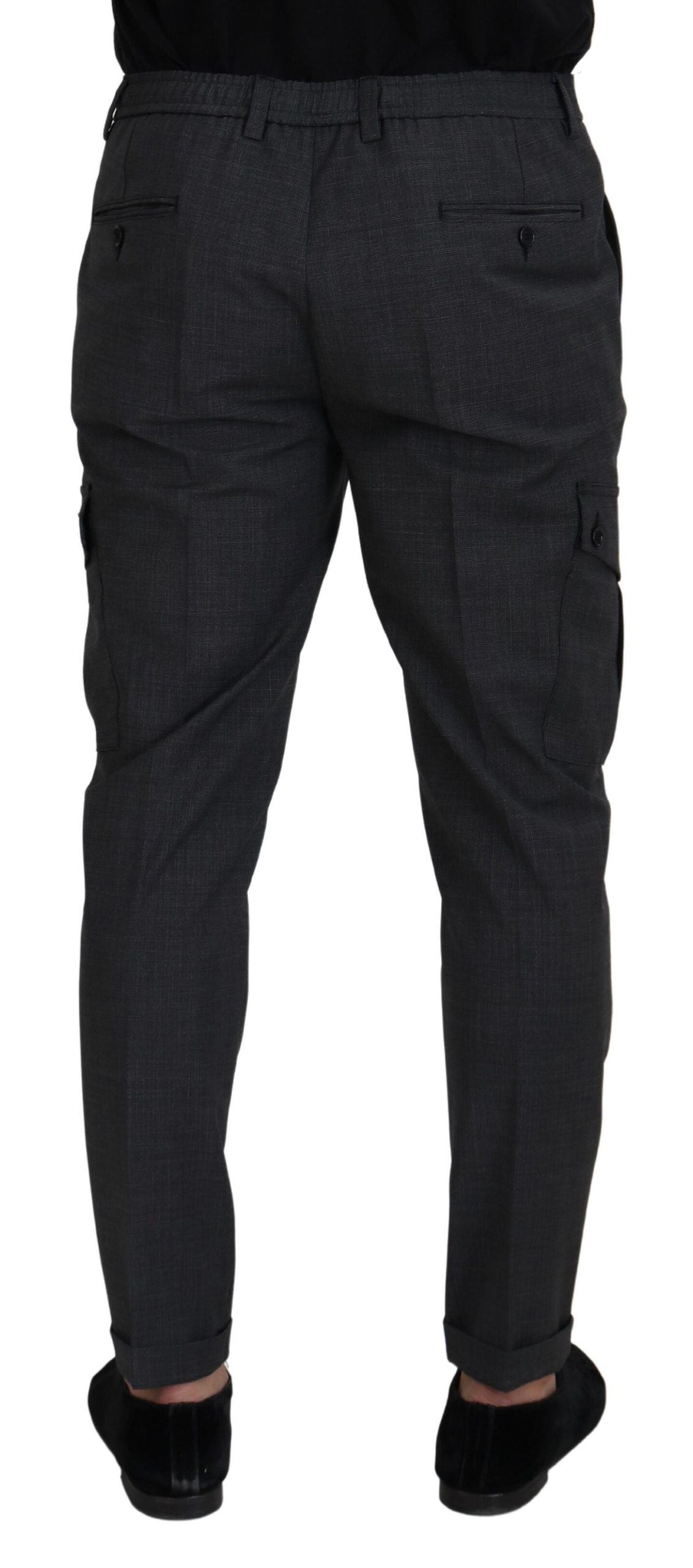 Dolce & Gabbana Men's Grey Checked Cargo Trousers Stretch Pants