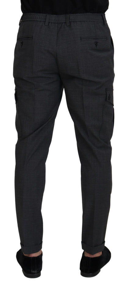 Dolce & Gabbana Men's Grey Checked Cargo Trousers Stretch Pants