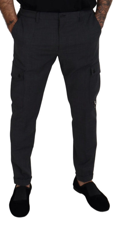 Dolce & Gabbana Men's Grey Checked Cargo Trousers Stretch Pants